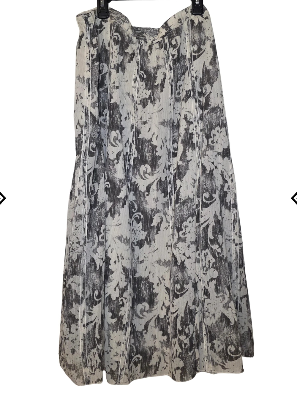 Coldwater Creek Silk Blend White & Grey Chiffon Floral Flowy Skirt